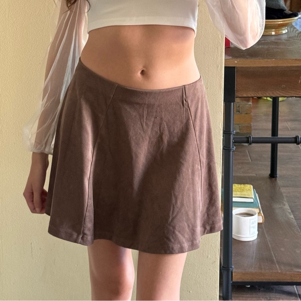 Brown Suede Skater Skirt